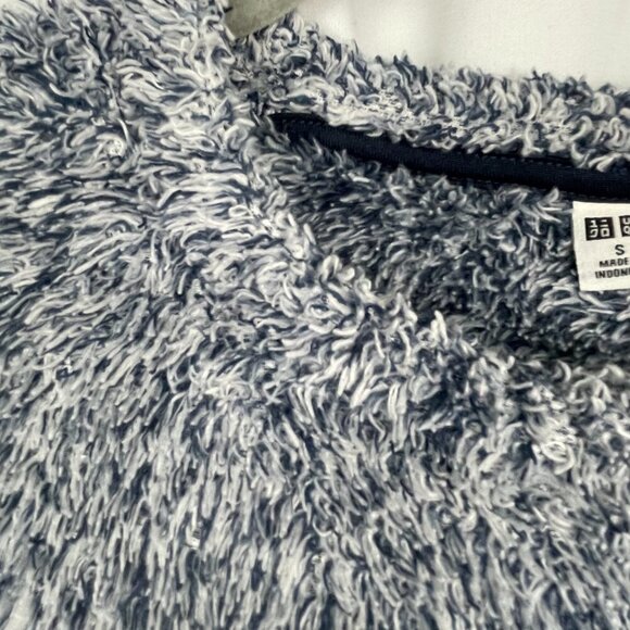 UNIQLO Deep Pile Fleece Crew Neck Sweatshirt Top Navy and White Mottled Womens S - Picture 5 of 11